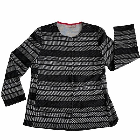 Chico’s 2 Knit Jacket Snap Buttons Black Dark Academia Chic Sophisticated Size L - Picture 15 of 15